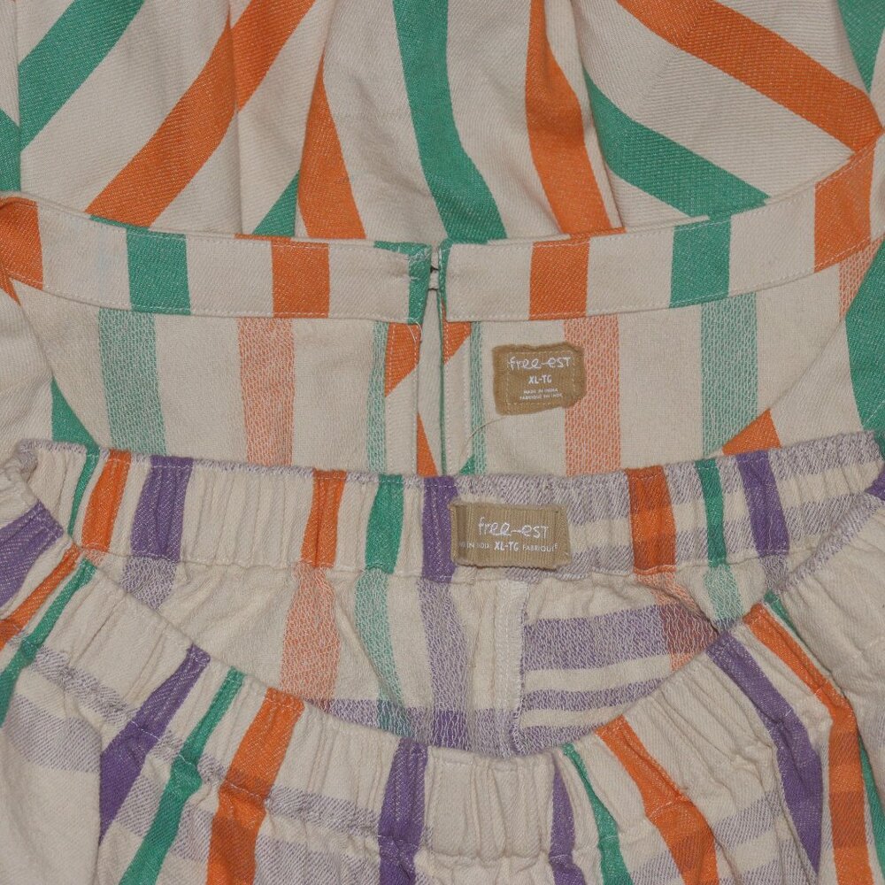Free People Free Est The Tone Set Striped Printed Oversized Top Shorts XL - Picture 9 of 11